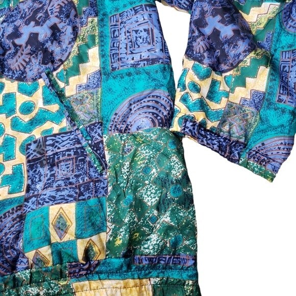 Basic Edition Windbreaker Jacket Womens L Vintage 90s Cluttercore Patchwork - Picture 7 of 9